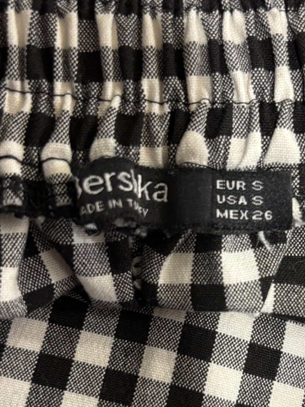 Bershka Elastic Waist Pull On Cropped Gingham Pants Black & White S Cuffed - Picture 7 of 8